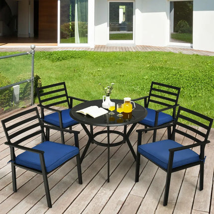 5 Pieces Outdoor Patio Dining Chair Table Set with Cushions - Patio Dining Sets