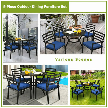 5 Pieces Outdoor Patio Dining Chair Table Set with Cushions - Patio Dining Sets