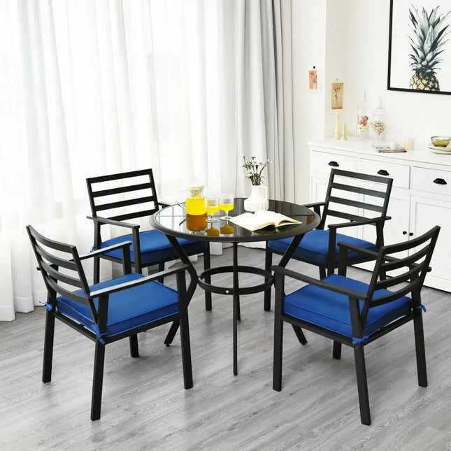 5 Pieces Outdoor Patio Dining Chair Table Set with Cushions - Patio Dining Sets