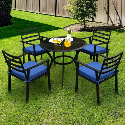 5 Pieces Outdoor Patio Dining Chair Table Set with Cushions - Patio Dining Sets