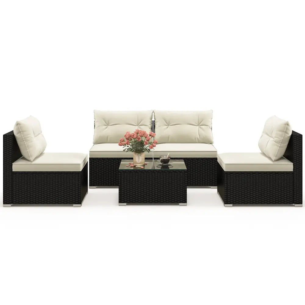 5 Pieces Outdoor Patio Furniture Set with Cushions and Coffee Table - Off White - Patio Conversation Sets