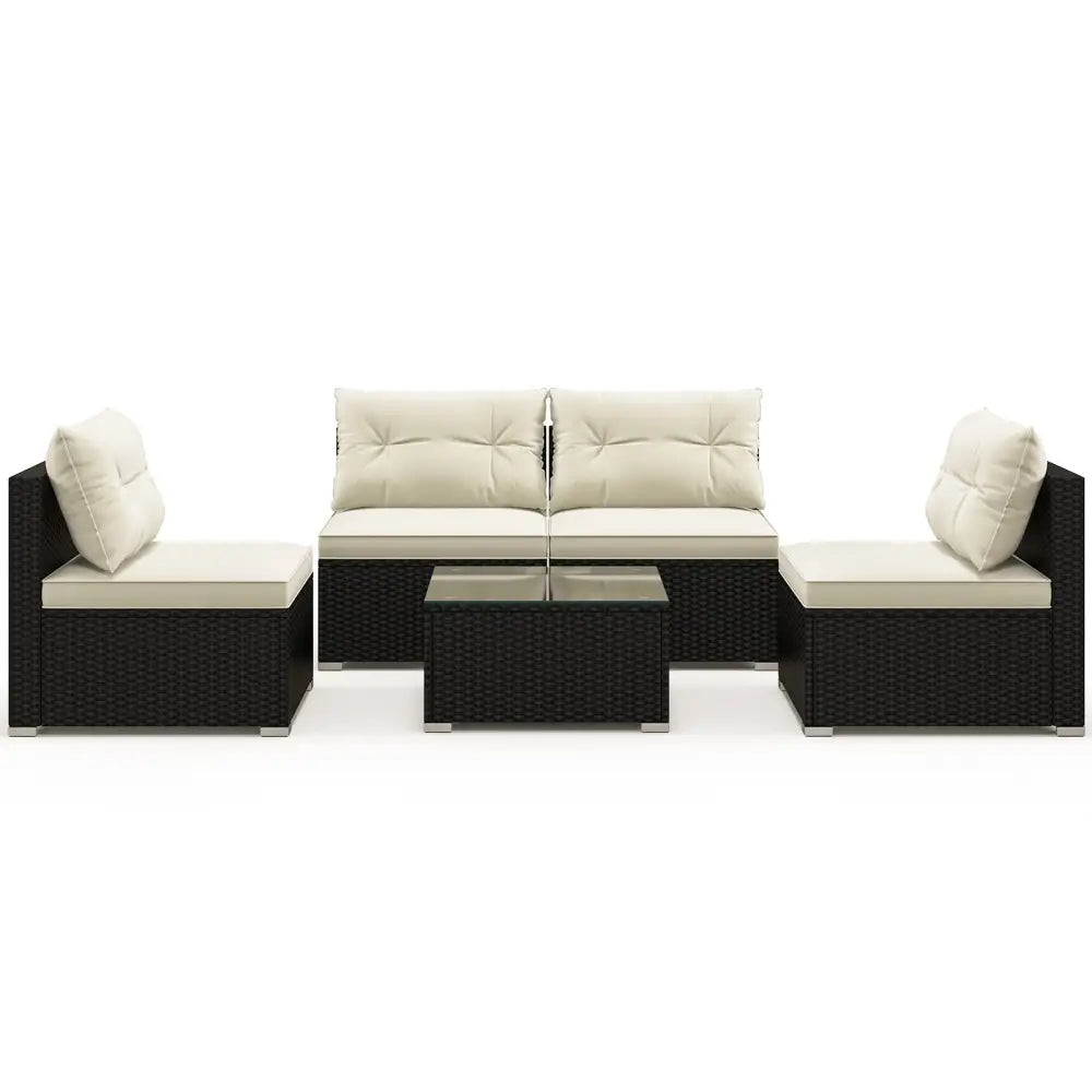 5 Pieces Outdoor Patio Furniture Set with Cushions and Coffee Table - Off White - Patio Conversation Sets