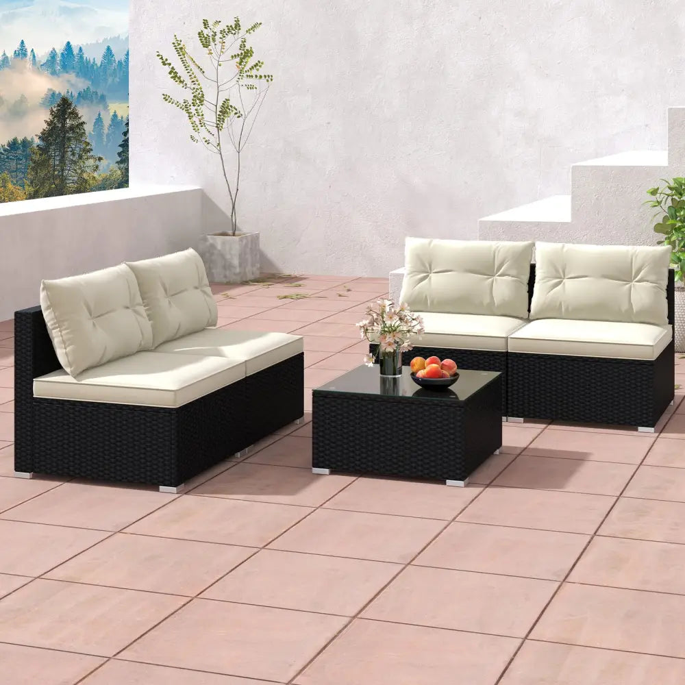 5 Pieces Outdoor Patio Furniture Set with Cushions and Coffee Table - Off White - Patio Conversation Sets