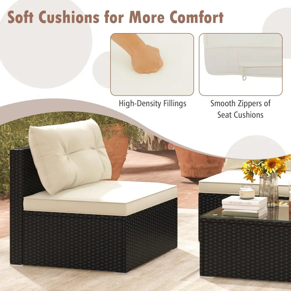 5 Pieces Outdoor Patio Furniture Set with Cushions and Coffee Table - Off White - Patio Conversation Sets