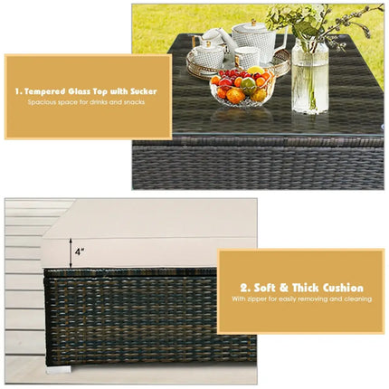 5 Pieces Outdoor Patio Rattan Furniture Set Sectional Conversation with Cushions-Beige - Beige - Outdoor Sectionals