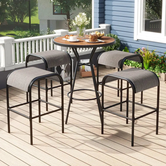 5 Pieces Outdoor Round Bar Table Set with 1.6 Inches Umbrella Hole - Patio Bar Furniture