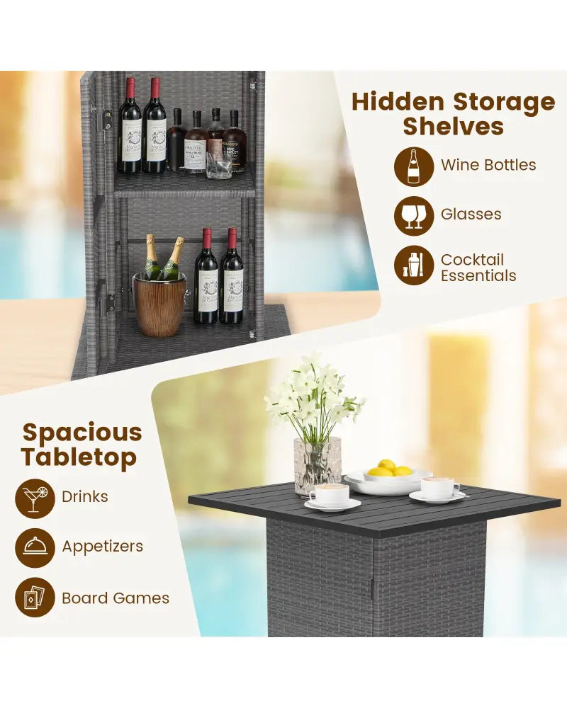 5 Pieces Outdoor Wicker Bar Table Set with Hidden Storage Shelves-White - Beige - Patio Bar Furniture
