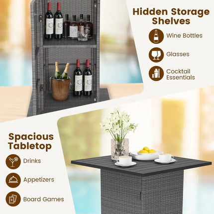 5 Pieces Outdoor Wicker Bar Table Set with Hidden Storage Shelves-White - Beige - Patio Bar Furniture