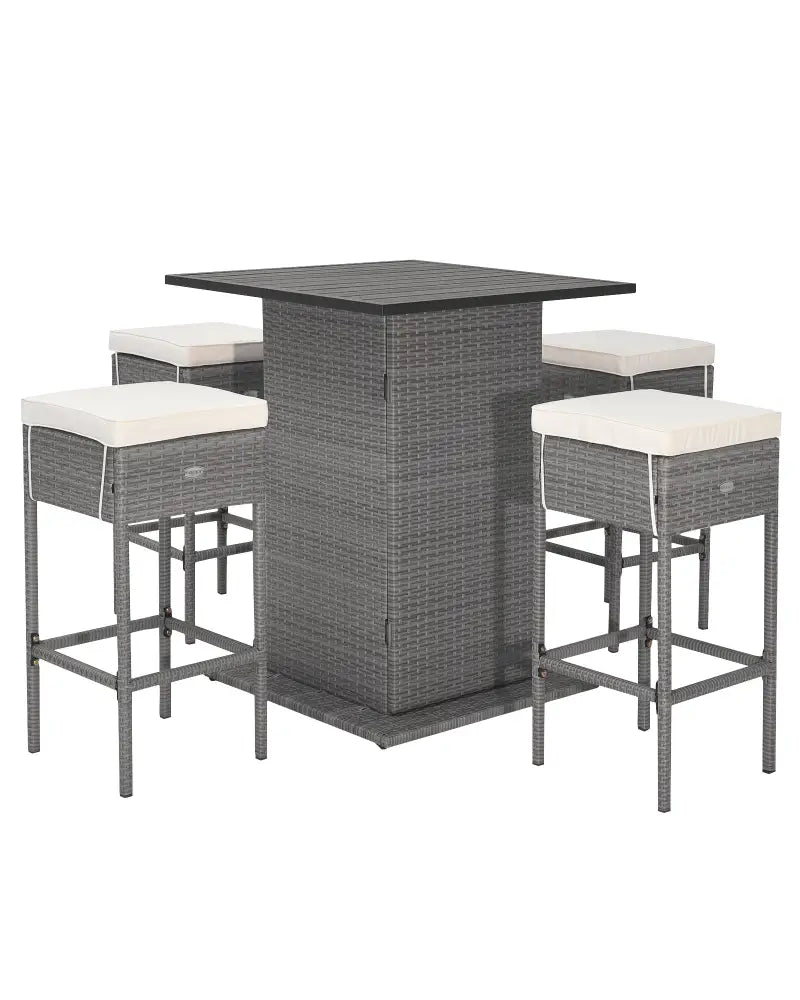 5 Pieces Outdoor Wicker Bar Table Set with Hidden Storage Shelves-White - Beige - Patio Bar Furniture
