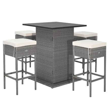 5 Pieces Outdoor Wicker Bar Table Set with Hidden Storage Shelves-White - Beige - Patio Bar Furniture