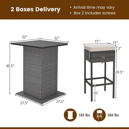 5 Pieces Outdoor Wicker Bar Table Set with Hidden Storage Shelves-White - Beige - Patio Bar Furniture