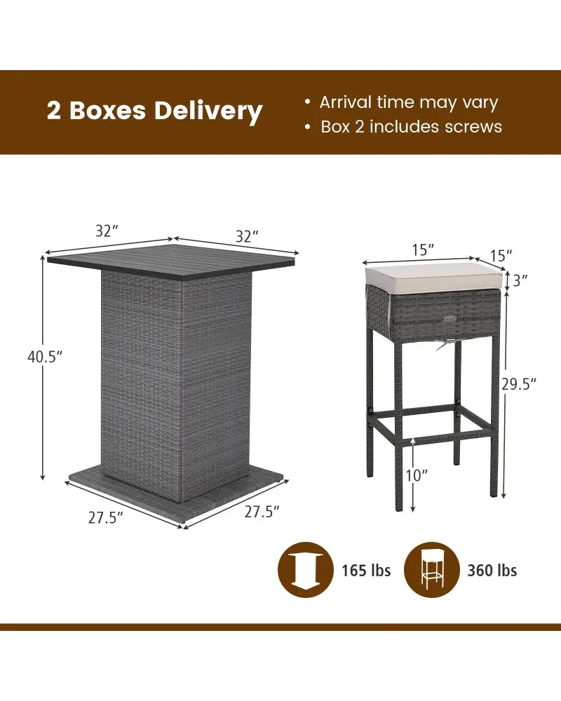 5 Pieces Outdoor Wicker Bar Table Set with Hidden Storage Shelves-White - Beige - Patio Bar Furniture