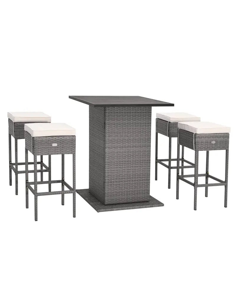 5 Pieces Outdoor Wicker Bar Table Set with Hidden Storage Shelves-White - Beige - Patio Bar Furniture