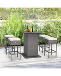 5 Pieces Outdoor Wicker Bar Table Set with Hidden Storage Shelves-White - Beige - Patio Bar Furniture
