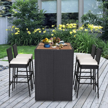 5 Pieces Patio Acacia Wood Dining Set - Black - Patio Bar Furniture