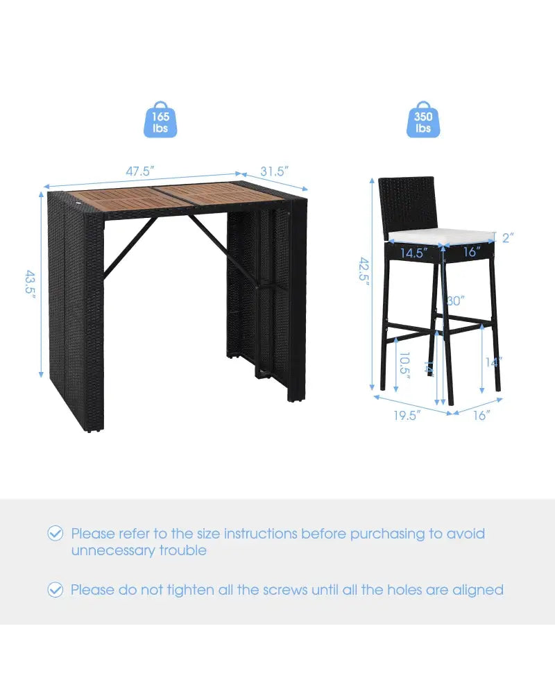 5 Pieces Patio Acacia Wood Dining Set - Black - Patio Bar Furniture