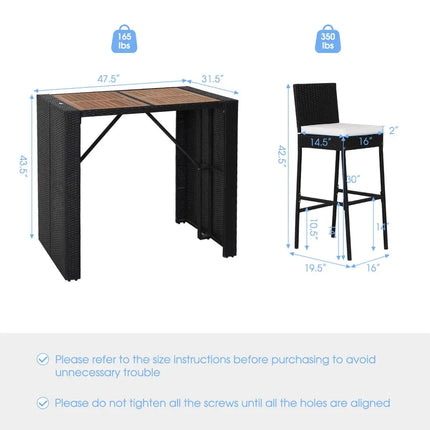 5 Pieces Patio Acacia Wood Dining Set - Black - Patio Bar Furniture