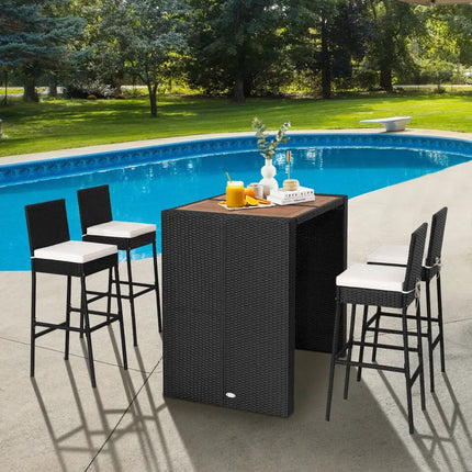 5 Pieces Patio Acacia Wood Dining Set - Black - Patio Bar Furniture