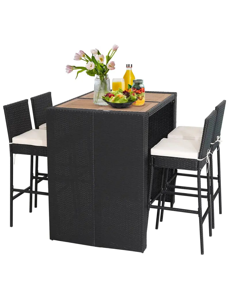 5 Pieces Patio Acacia Wood Dining Set - Black - Patio Bar Furniture