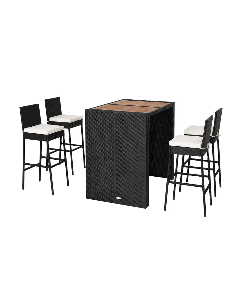 5 Pieces Patio Acacia Wood Dining Set - Black - Patio Bar Furniture