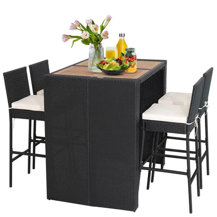 5 Pieces Patio Acacia Wood Dining Set - Black - Patio Bar Furniture