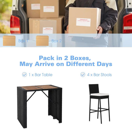 5 Pieces Patio Acacia Wood Dining Set - Black - Patio Bar Furniture