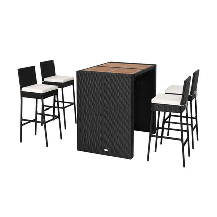 5 Pieces Patio Acacia Wood Dining Set - Black - Patio Bar Furniture
