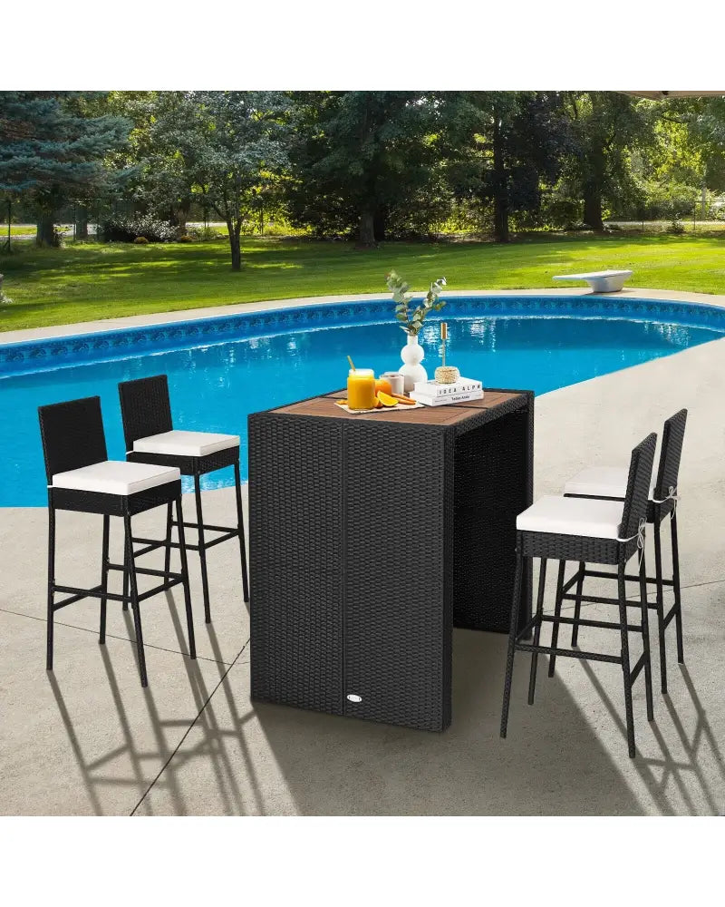 5 Pieces Patio Acacia Wood Dining Set - Black - Patio Bar Furniture