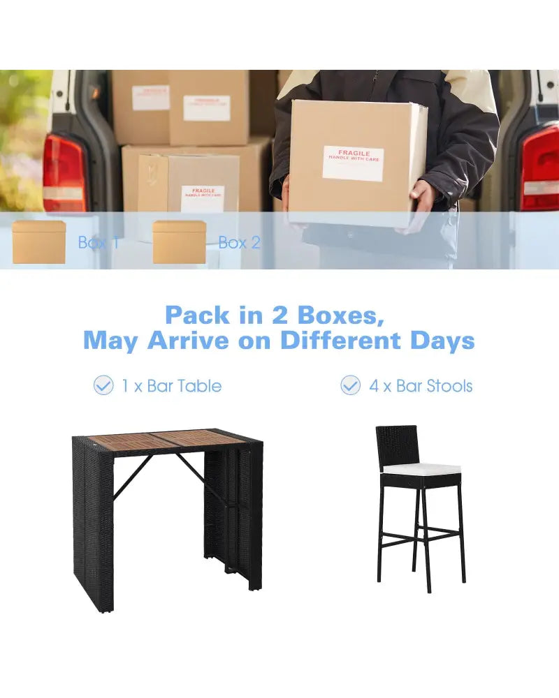 5 Pieces Patio Acacia Wood Dining Set - Black - Patio Bar Furniture