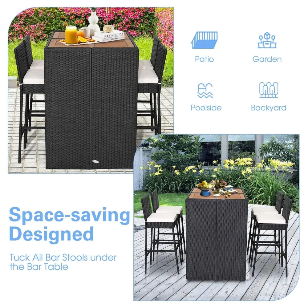 5 Pieces Patio Acacia Wood Dining Set - Black - Patio Bar Furniture
