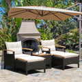 5 Pieces Patio Conversation Set with Cushions Coffee Table and 2 Ottomans - White - Patio Furniture Sets