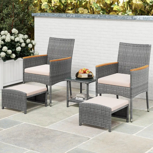 5 Pieces Patio Conversation Set with Soft Cushions and Ottomans-Beige - Beige - Patio Conversation Sets