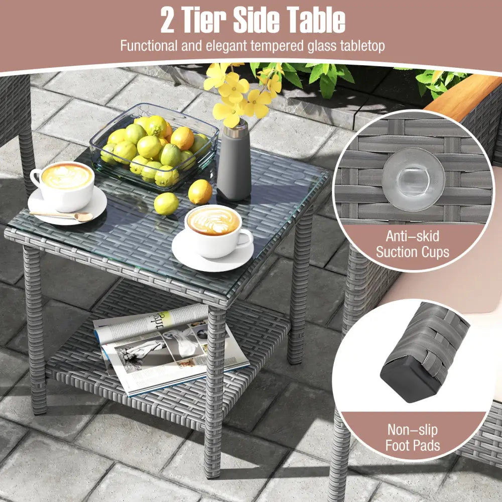 5 Pieces Patio Conversation Set with Soft Cushions and Ottomans-Beige - Beige - Patio Conversation Sets