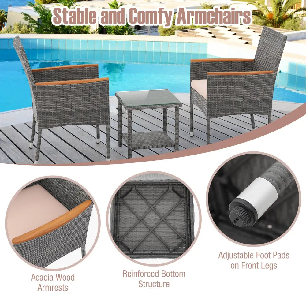 5 Pieces Patio Conversation Set with Soft Cushions and Ottomans-Beige - Beige - Patio Conversation Sets