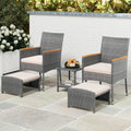 5 Pieces Patio Conversation Set with Soft Cushions and Ottomans-Beige - Beige - Patio Conversation Sets