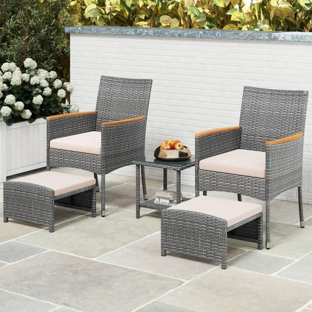 5 Pieces Patio Conversation Set with Soft Cushions and Ottomans-Beige - Beige - Patio Conversation Sets