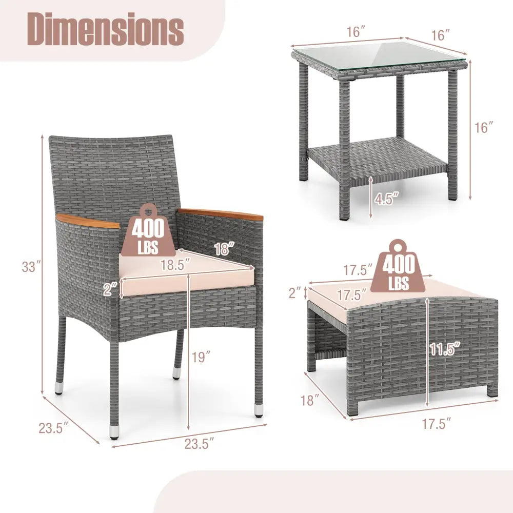 5 Pieces Patio Conversation Set with Soft Cushions and Ottomans-Beige - Beige - Patio Conversation Sets