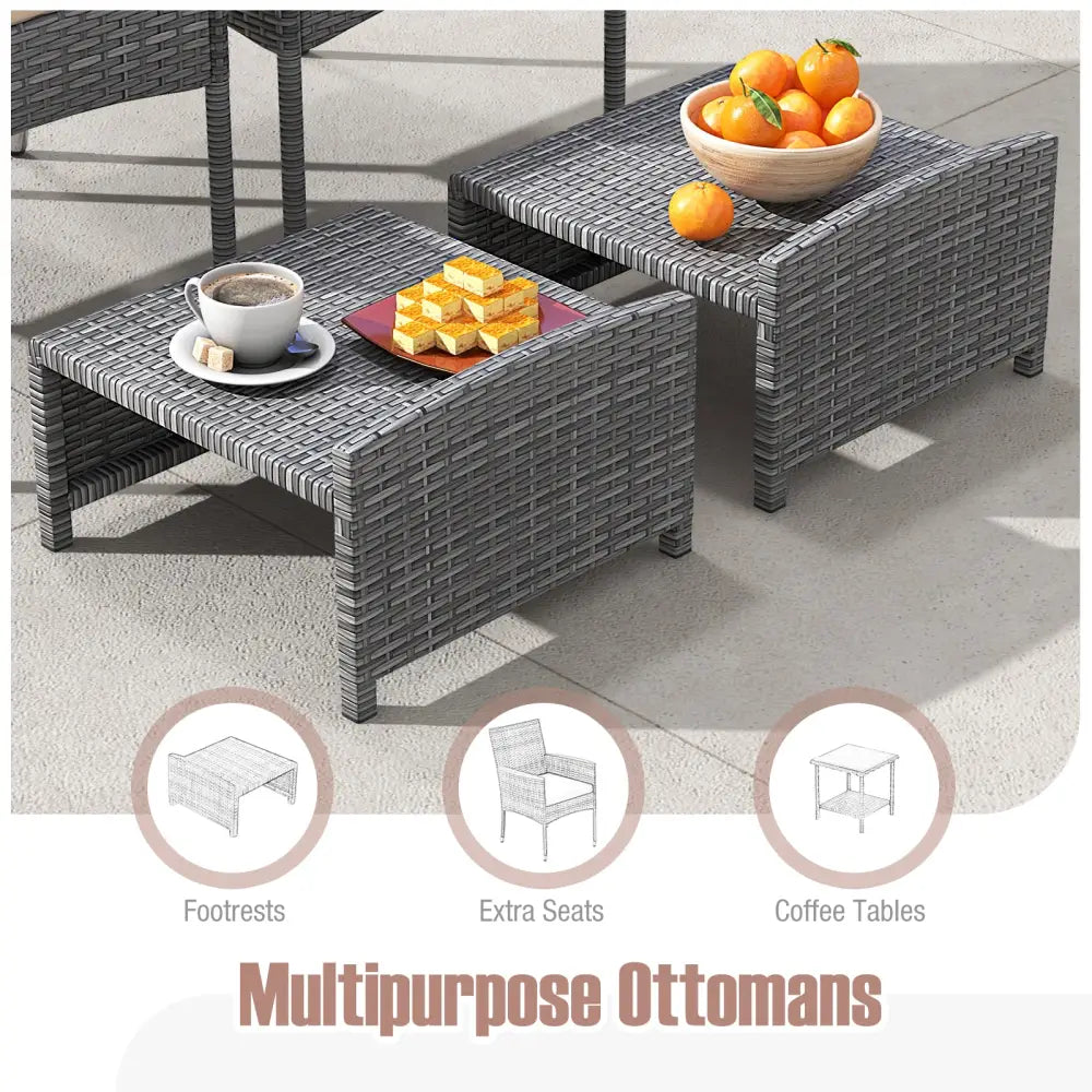 5 Pieces Patio Conversation Set with Soft Cushions and Ottomans-Beige - Beige - Patio Conversation Sets