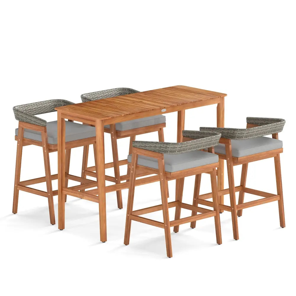 5 Pieces Patio Counter Height Bar Set with 4 Cushioned Barstools - Patio Dining Sets