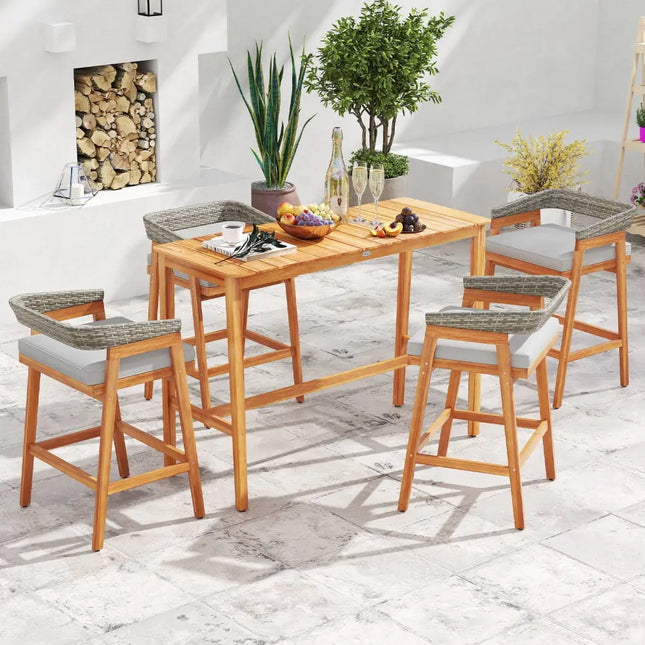 5 Pieces Patio Counter Height Bar Set with 4 Cushioned Barstools - Patio Dining Sets
