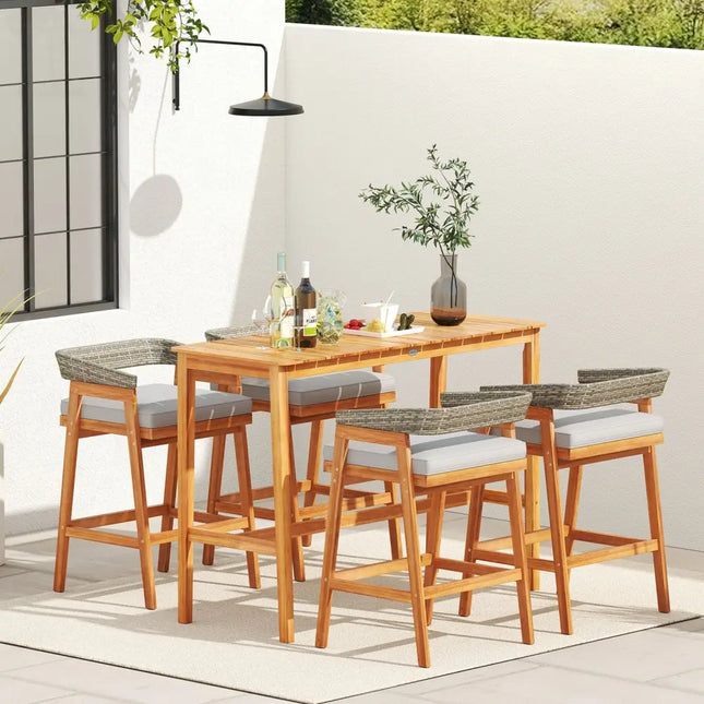 5 Pieces Patio Counter Height Bar Set with 4 Cushioned Barstools - Patio Dining Sets