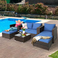 5 Pieces Patio Cushioned Rattan Furniture Set-Navy - Navy - Outdoor Sectionals