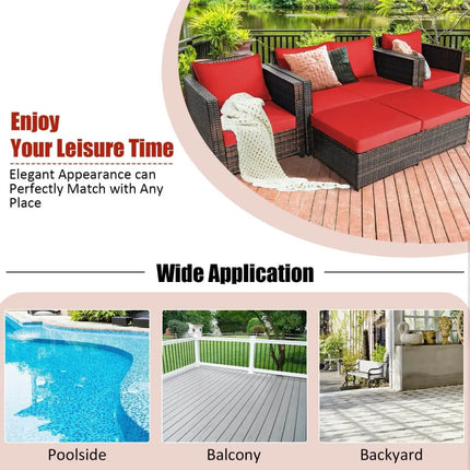 5 Pieces Patio Cushioned Rattan Furniture Set-Red - Red - Outdoor Sectionals