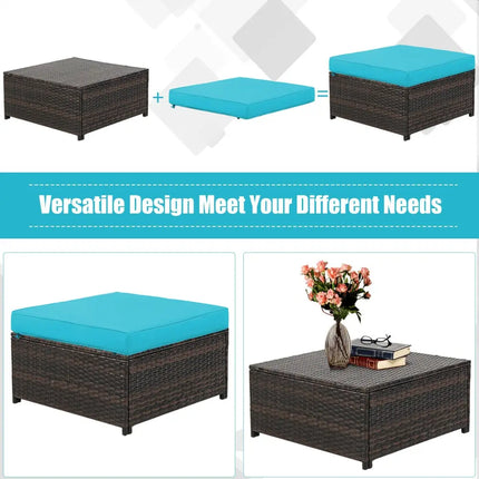 5 Pieces Patio Cushioned Rattan Furniture Set-Turquoise - Turquoise - Outdoor Sectionals