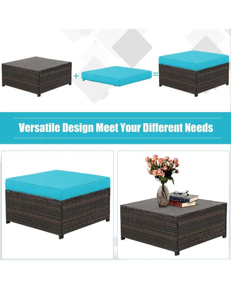 5 Pieces Patio Cushioned Rattan Furniture Set-Turquoise - Turquoise - Outdoor Sectionals