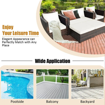 5 Pieces Patio Cushioned Rattan Furniture Set-White - White - Outdoor Sectionals