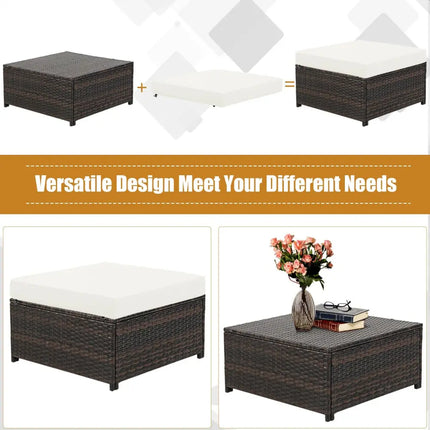 5 Pieces Patio Cushioned Rattan Furniture Set-White - White - Outdoor Sectionals