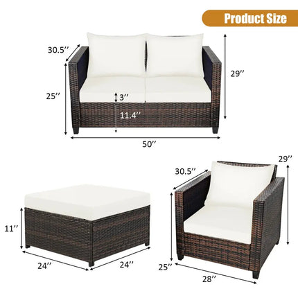 5 Pieces Patio Cushioned Rattan Furniture Set-White - White - Outdoor Sectionals
