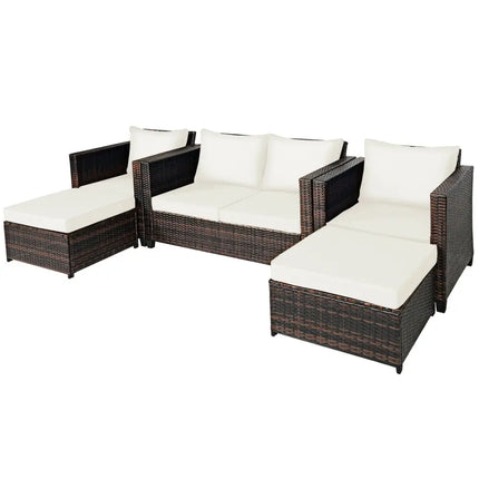 5 Pieces Patio Cushioned Rattan Furniture Set-White - White - Outdoor Sectionals
