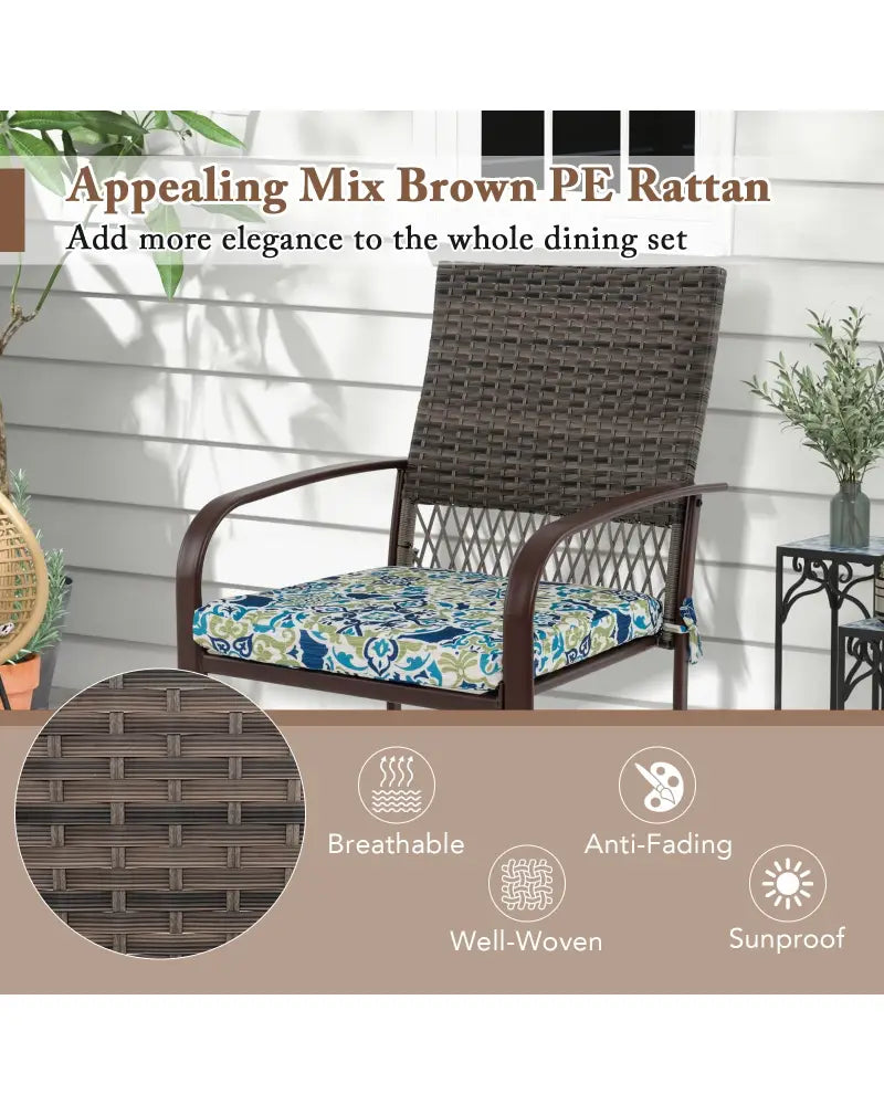 5 Pieces Patio Dining Set 4 Cushioned Rattan Armchairs and Square Table - Patio Dining Sets